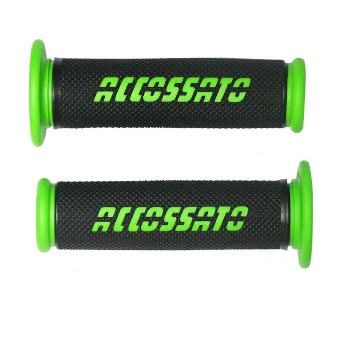 [GR006G-NF] Accossato Pair of Two Tone Racing Grips in Medium Rubber with Logo closed end green