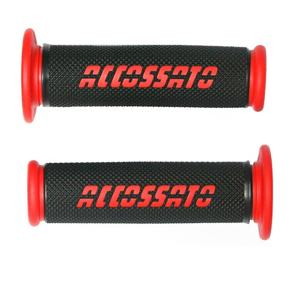 [GR006R-NF] Accossato Pair of Two Tone Racing Grips in Medium Rubber with Logo closed end red
